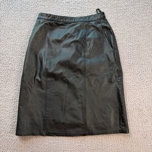 Vintage 90s Forenza Top Grain Leather Black Midi Skirt Women's 8 Made in Korea